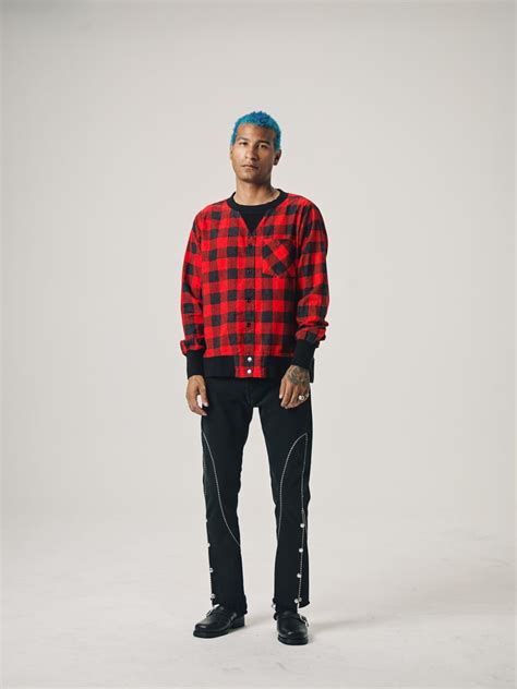 flannel over crewneck.